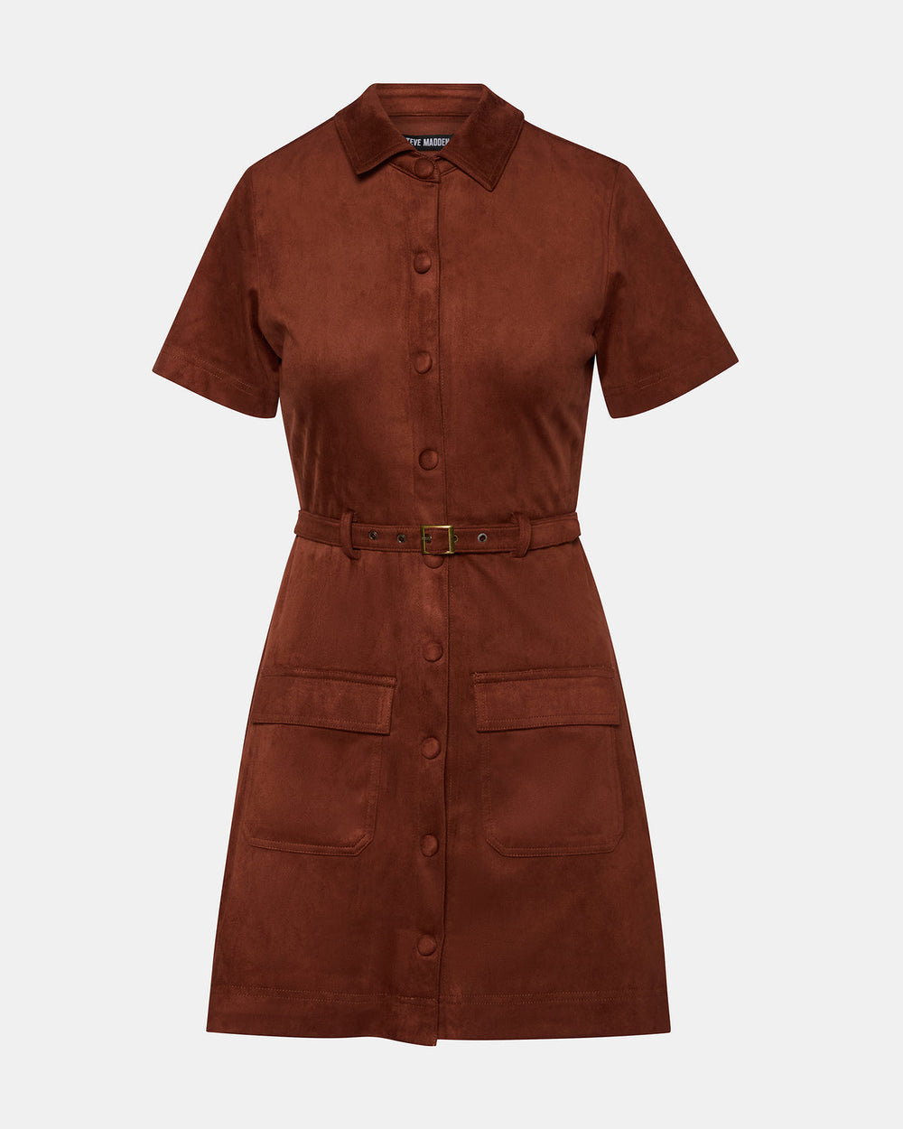 JOLIANA Dark Fig Short-Sleeved Mini Button-Up Women's Dress