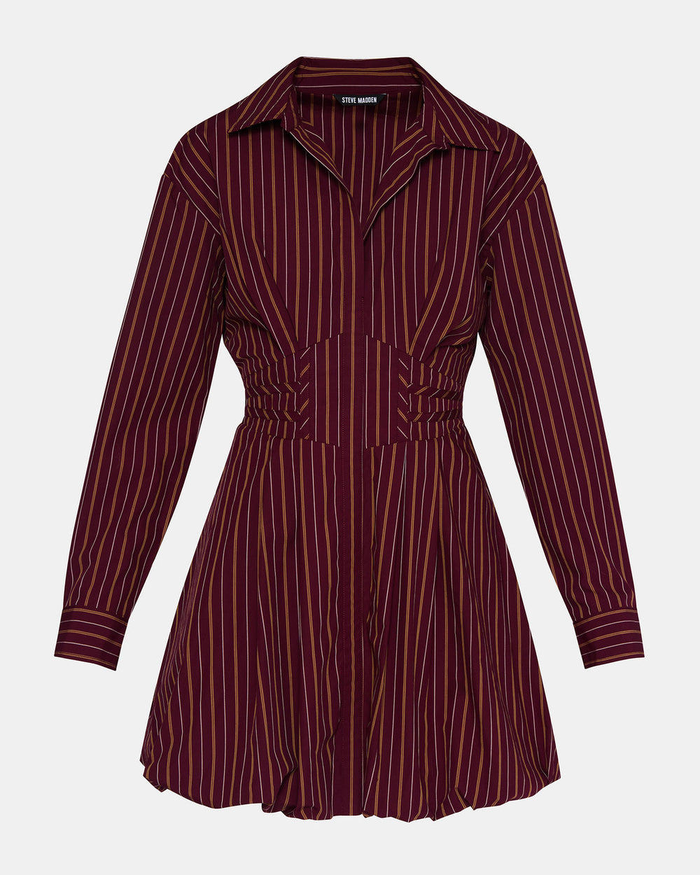 ARIELLE Wine Long-Sleeved Button-Up Bubble Women's Dress