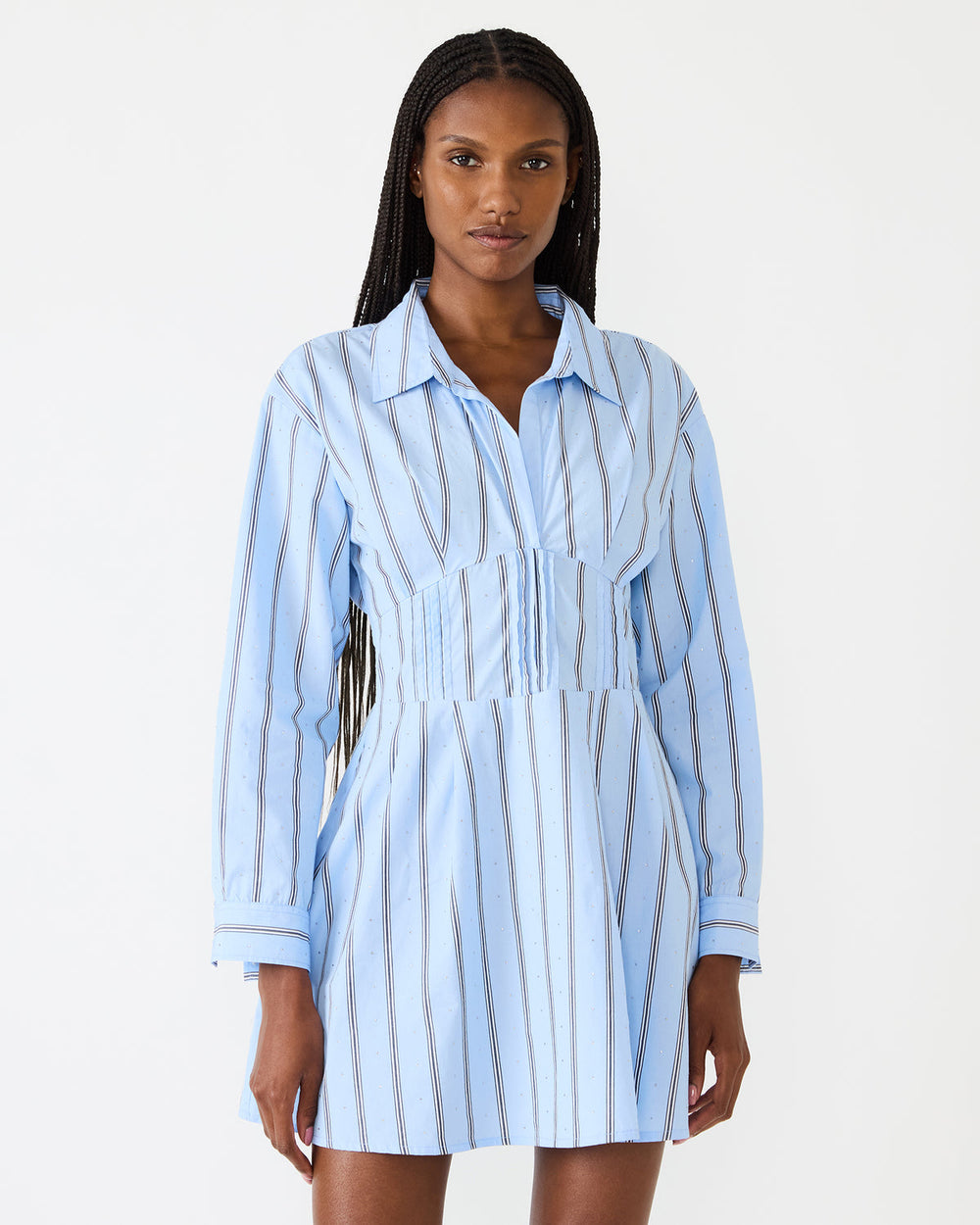 ARIANY Estate Blue Long-Sleeved Collared Neckline Women's Dress
