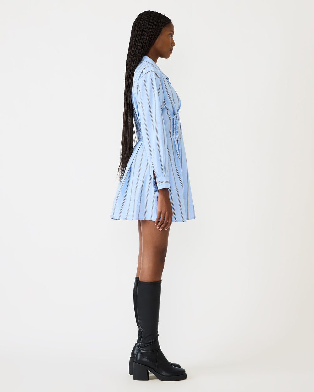 ARIANY Estate Blue Long-Sleeved Collared Neckline Women's Dress