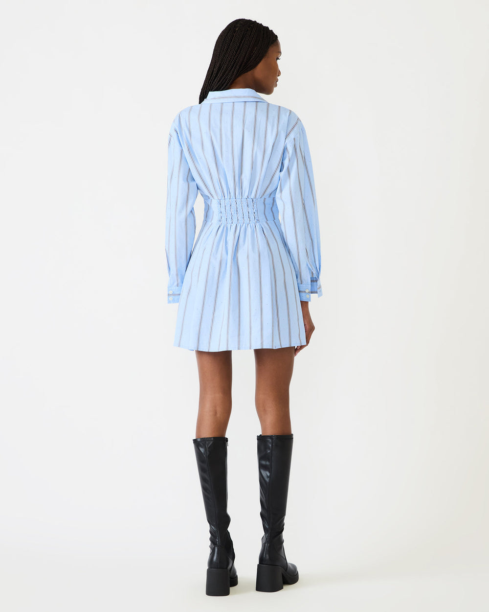 ARIANY Estate Blue Long-Sleeved Collared Neckline Women's Dress