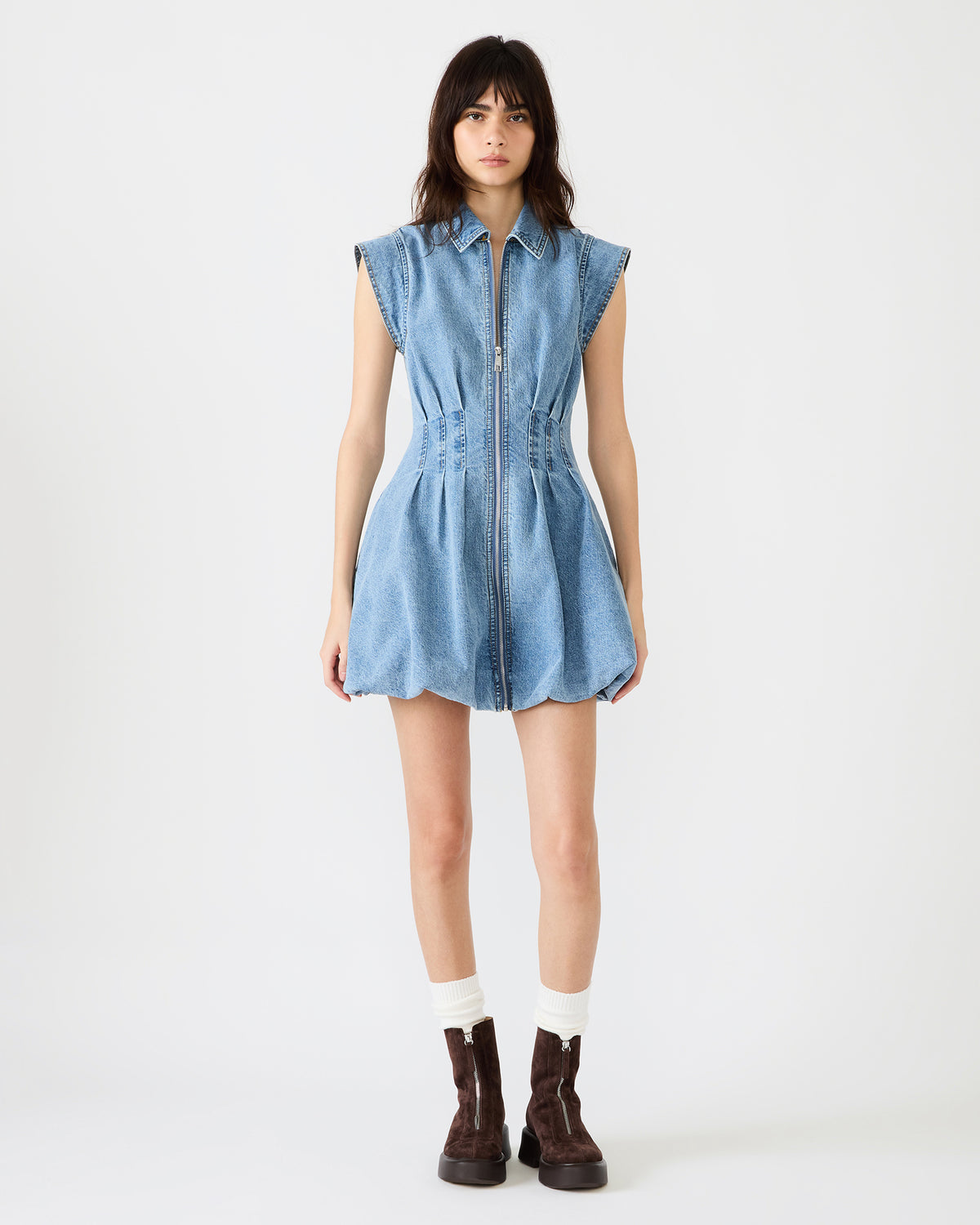 DYANNE Forever Blue Women's Zip-Front Bubble-Hem Dress