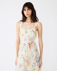 ALEXUS Vintage Ivory Flowy Lace Trim Flowy Women's Maxi Dress