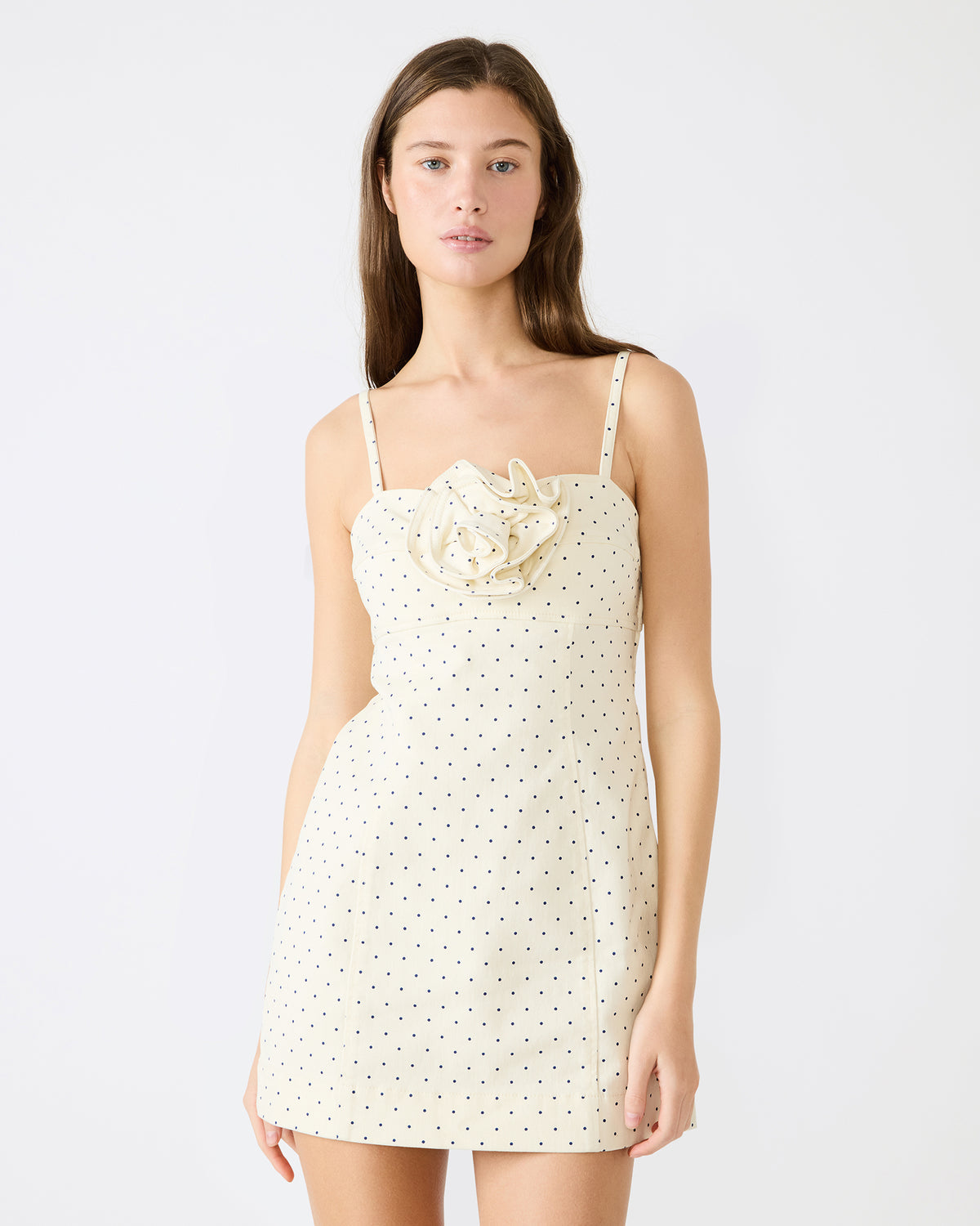 PEONY Pristine Ivory Mini Denim Polka Dot Women's Dress
