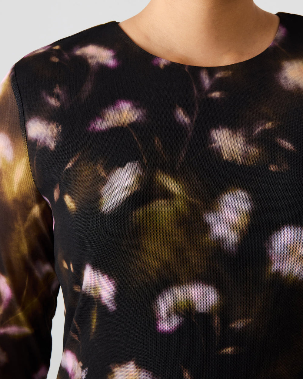 BLISS Black Ditsy Floral Long-Sleeved Floral Print Mesh Sheer Mini Women's Dress