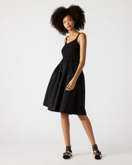 FLEUR Black Flowy Smocked Midi Women's Dress