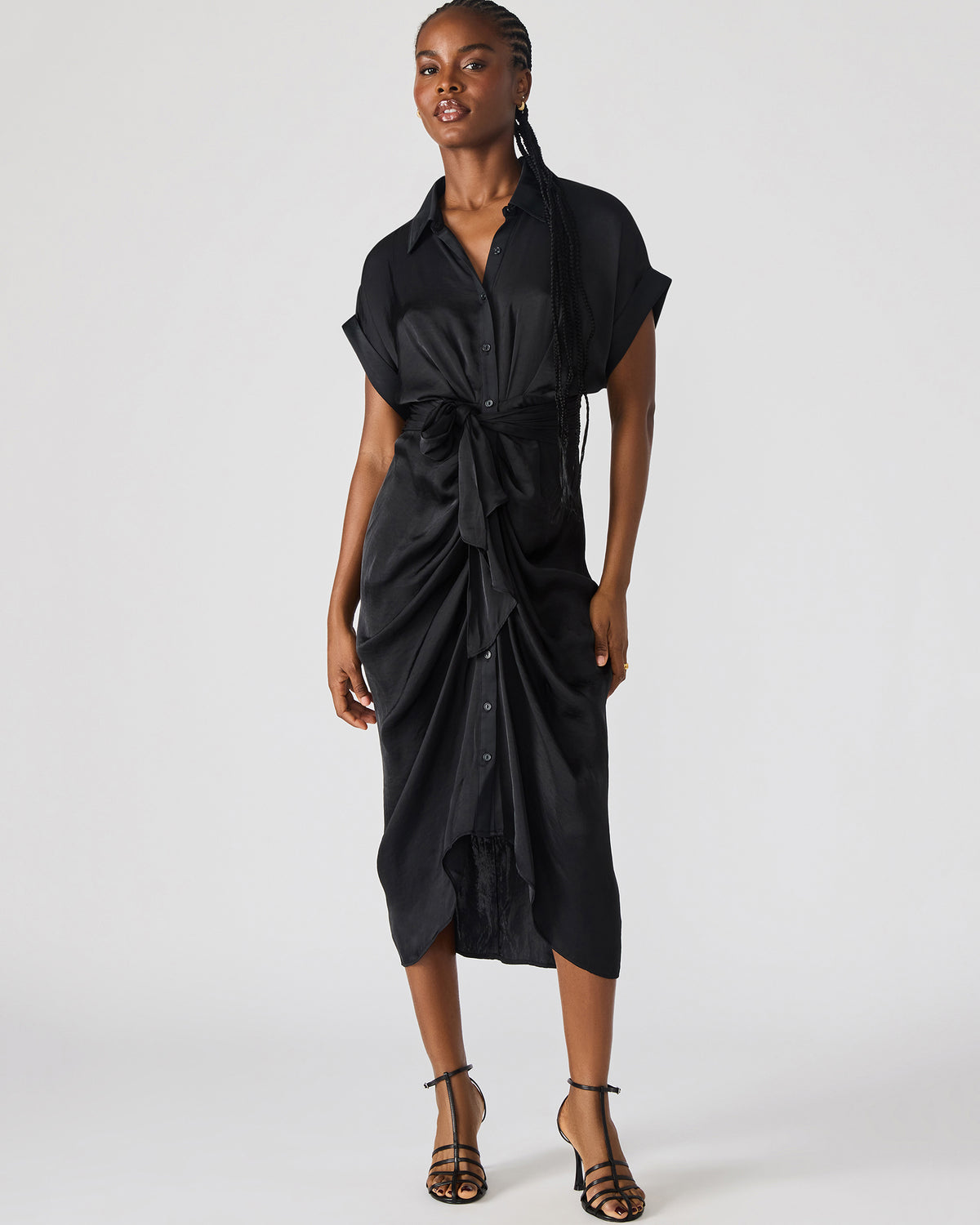 TORI Black Button Up Collared Midi Dress
