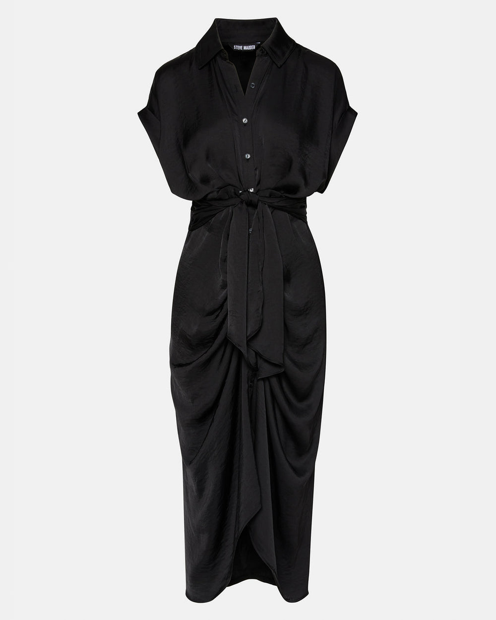 TORI Black Button Up Collared Midi Dress