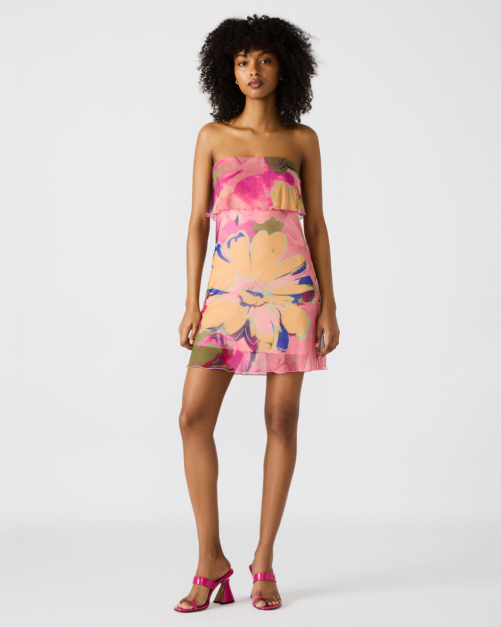 BRYAR Multi Strapless Flowy Mesh Overlay Floral Print Mini Women's Dress