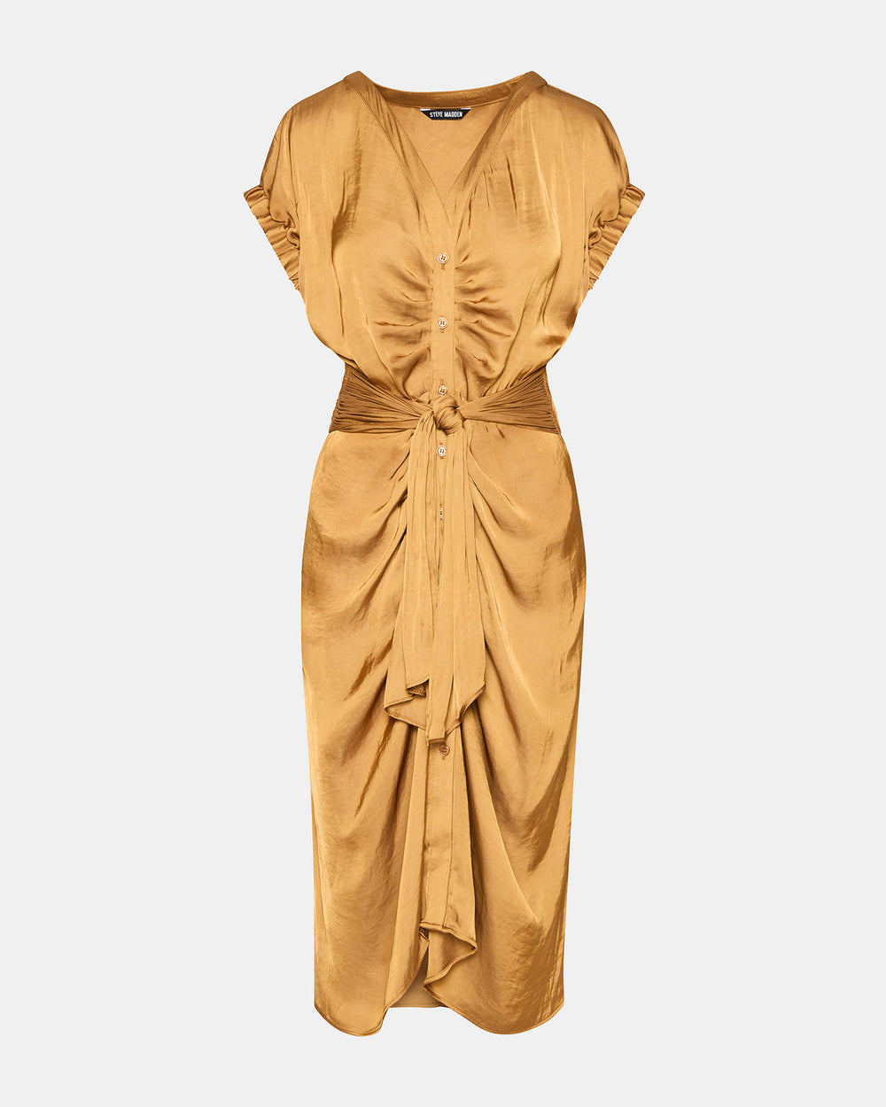 BRUNO Caramel Women's Button-Up Short-Sleeved Midi Dress