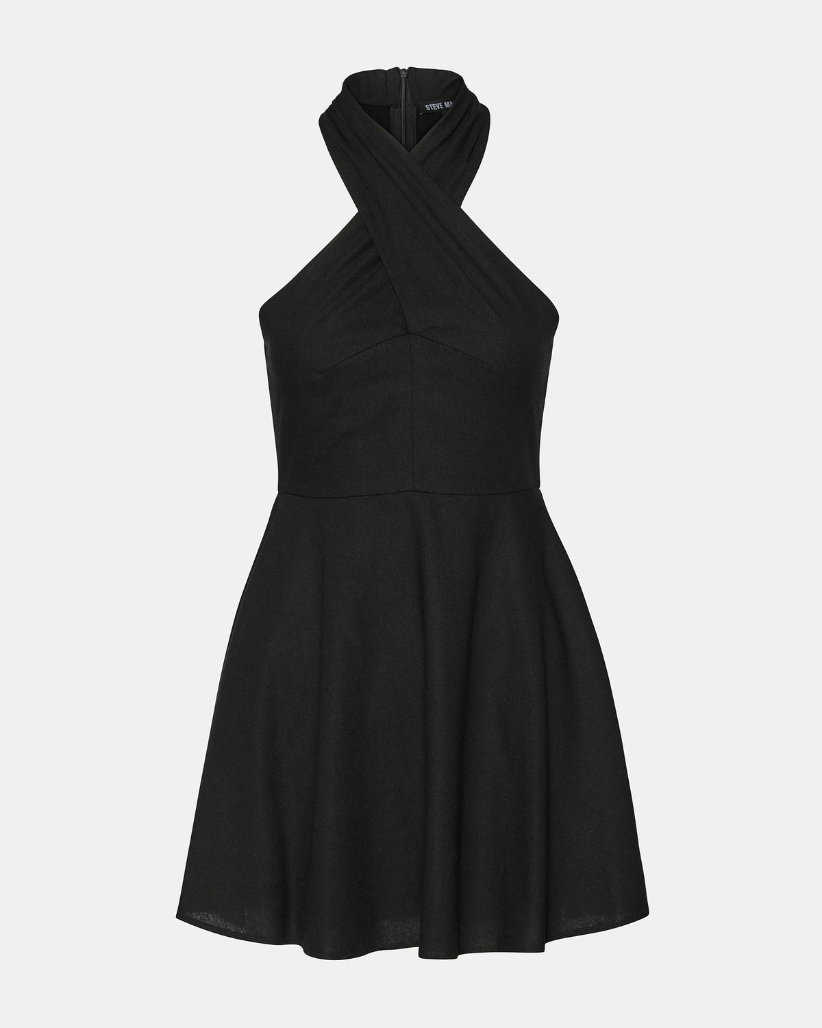KOSTA Black Women's Mini Halter Cross-Neck Dress