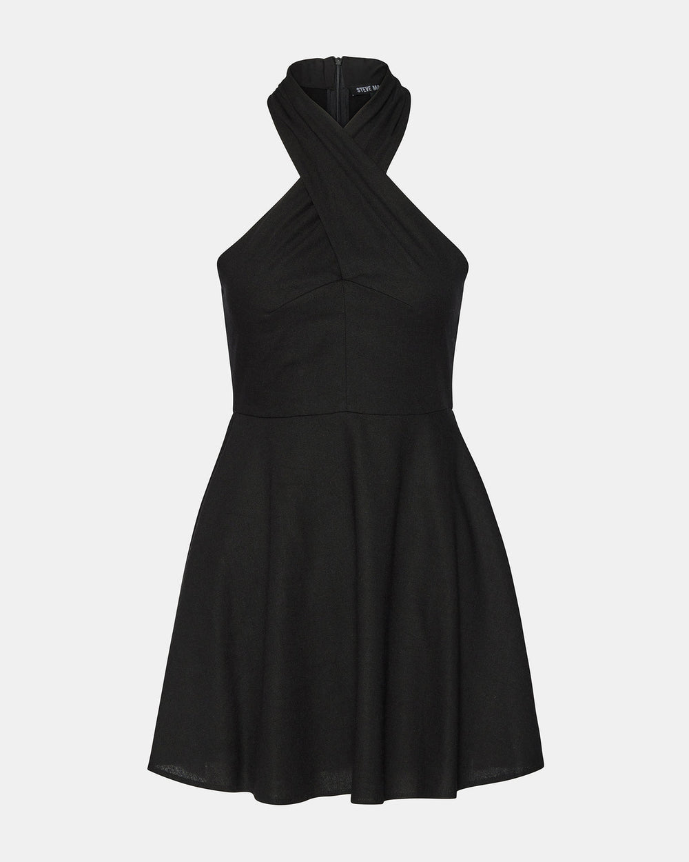 KOSTA Black Women's Mini Halter Cross-Neck Dress