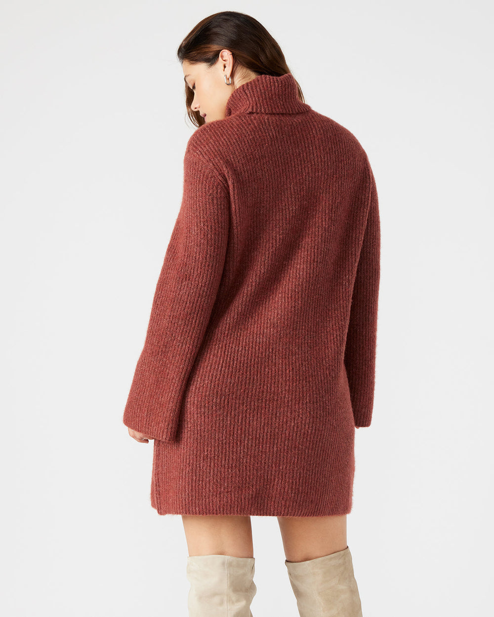 ABBIE Sweater Dress Rust | Mini Turtleneck Flared Sleeve Dress