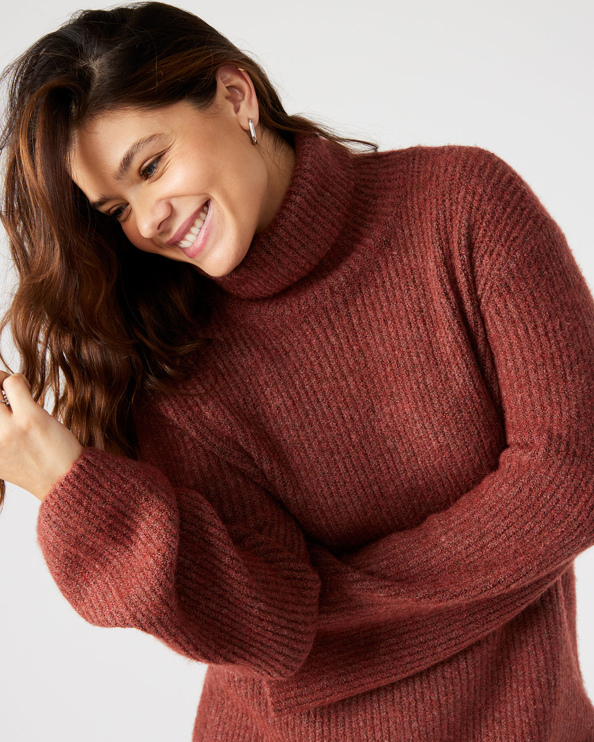 ABBIE Sweater Dress Rust | Mini Turtleneck Flared Sleeve Dress