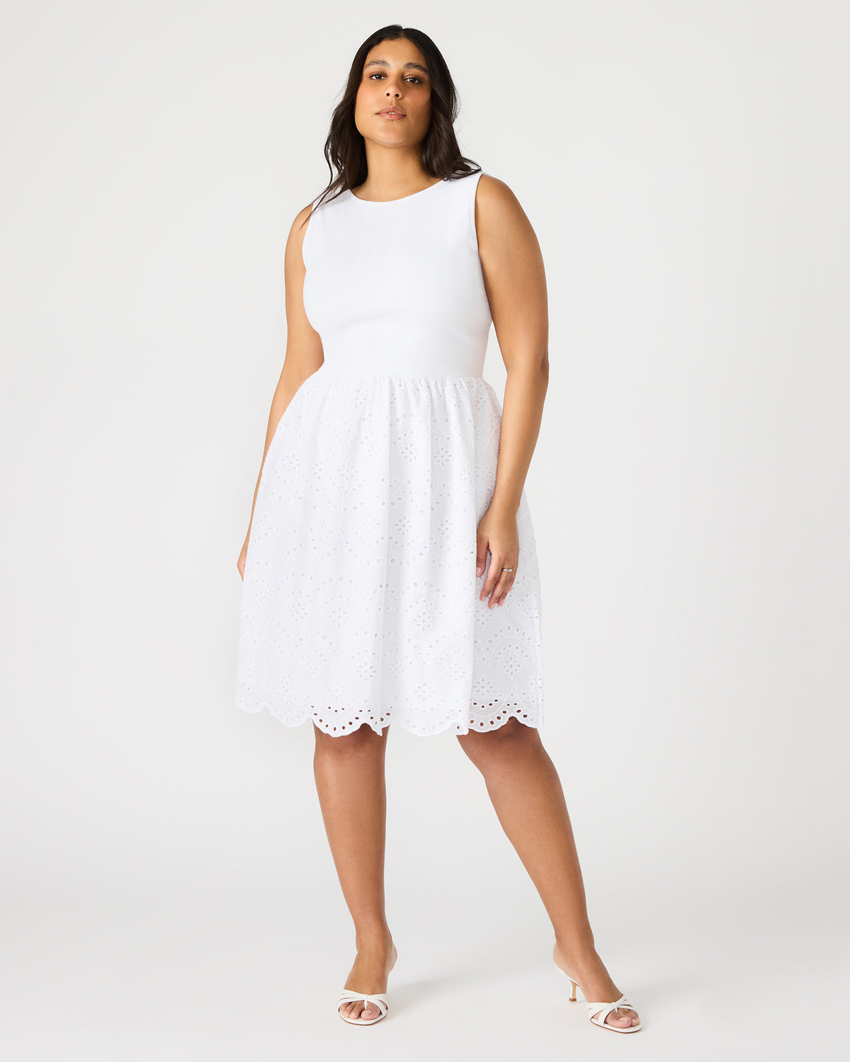 JULIAN White Women's Eyelet Sleeveless Midi Dress