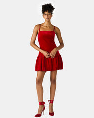 GIOVANNA Red Velvet Bubble Skirt Sleeveless Mini Women's Dress
