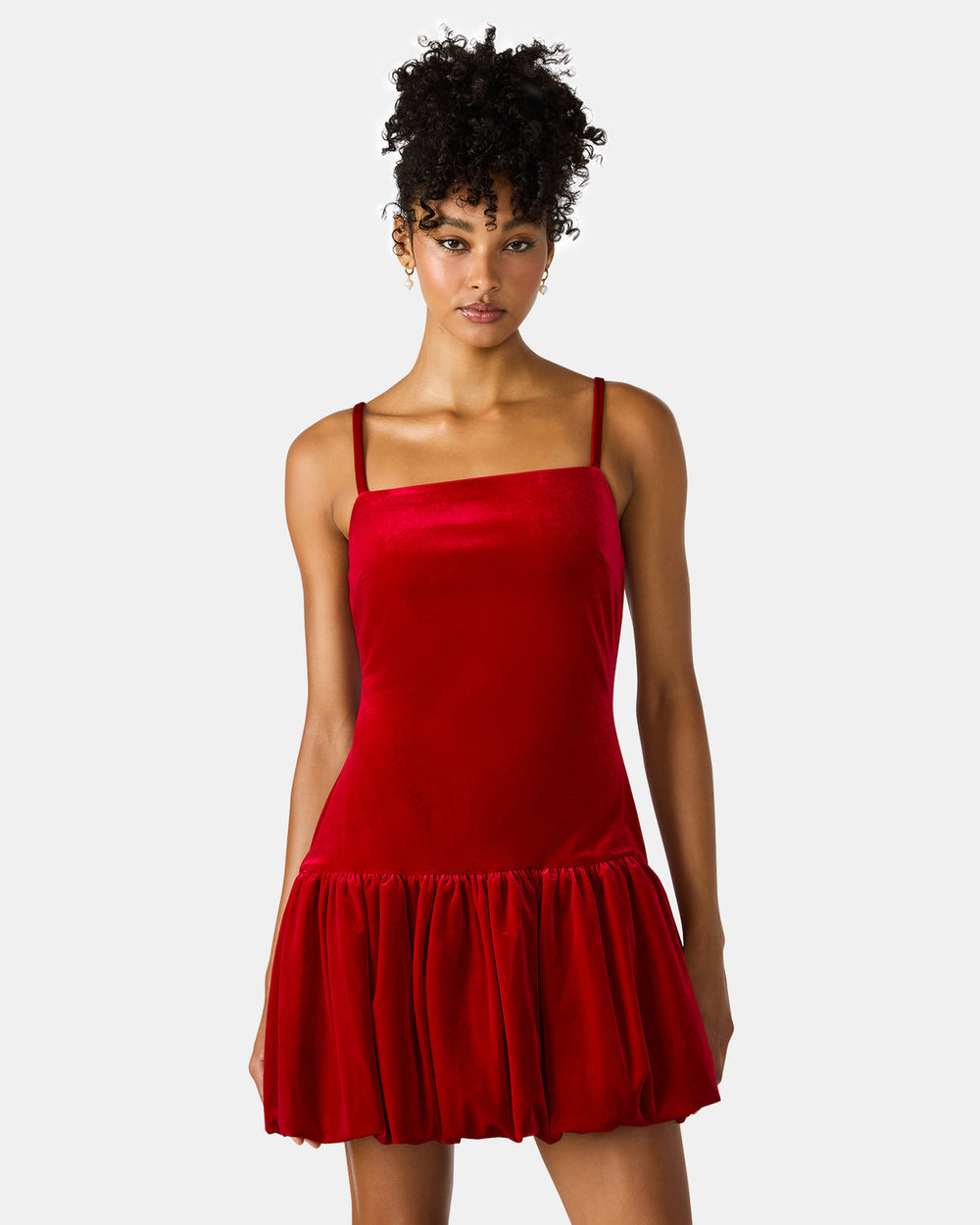 GIOVANNA Red Velvet Bubble Skirt Sleeveless Mini Women's Dress