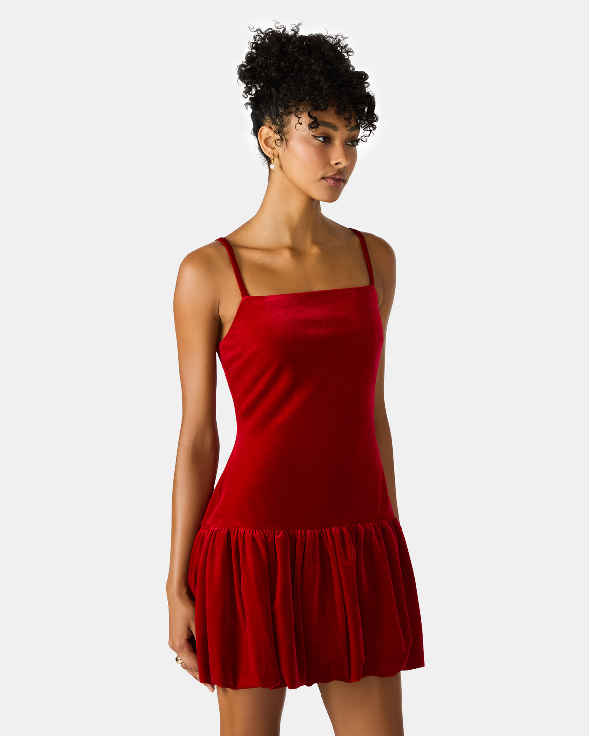 GIOVANNA Red Velvet Bubble Skirt Sleeveless Mini Women's Dress