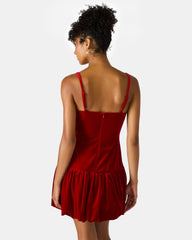 GIOVANNA Red Velvet Bubble Skirt Sleeveless Mini Women's Dress