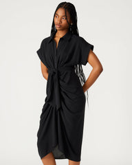 TORI Black Knit Button Up Collared Midi Dress