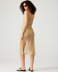 ANISHA Dress Gold | Women's Mesh Metallic Midi Dress