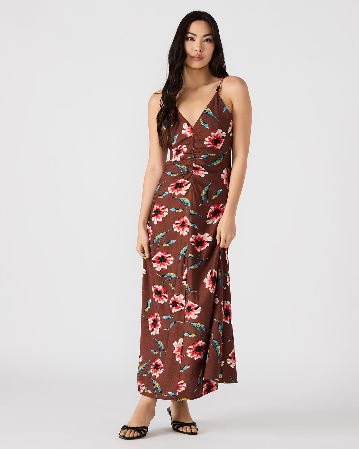 MONROE Brown Floral Print Flowy Maxi Dress