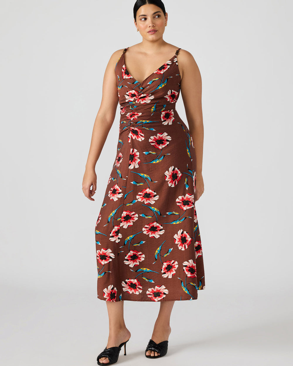 MONROE Brown Floral Print Flowy Maxi Dress