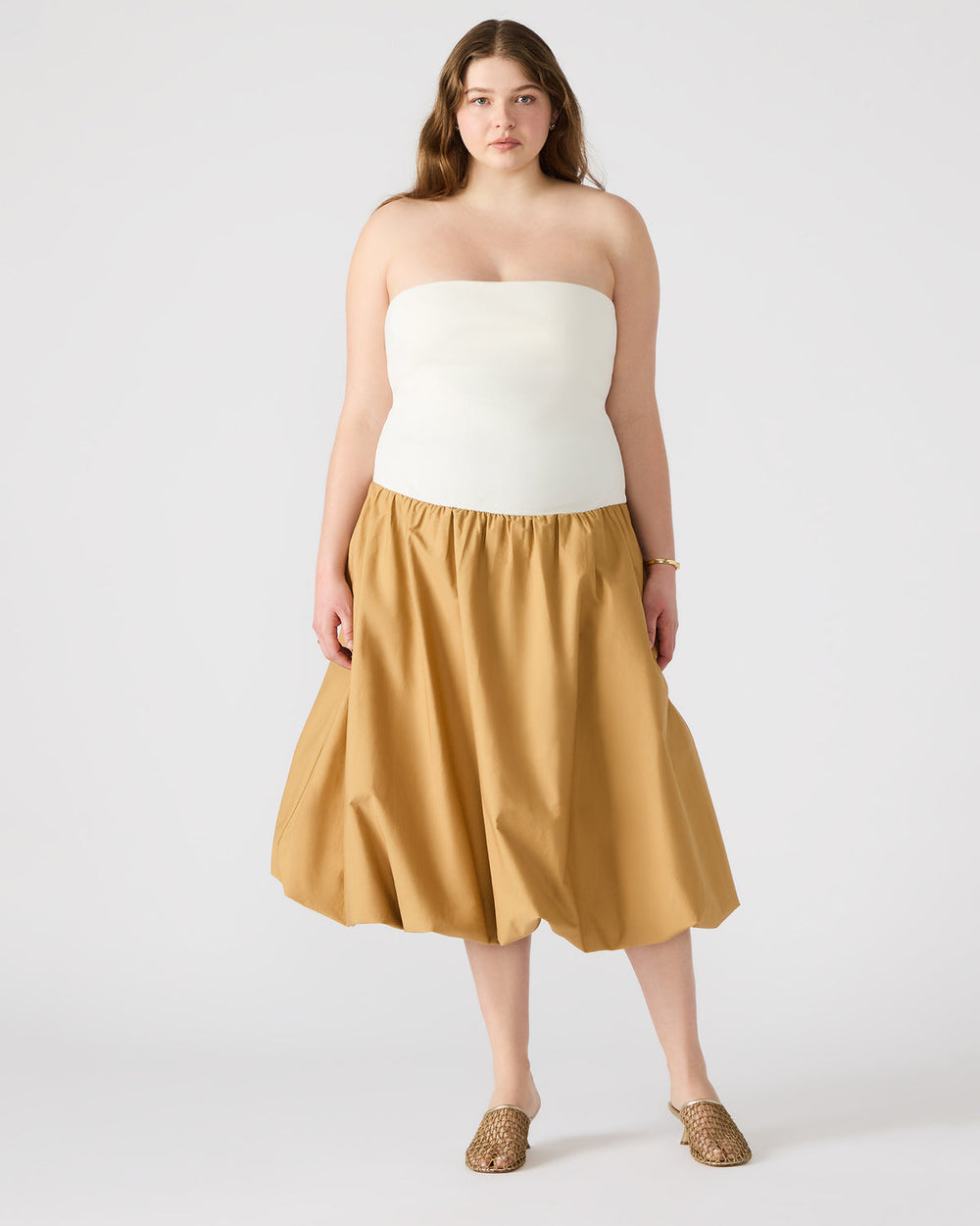 OLIVER Taupe Women's Strapless Midi Bubble Dress