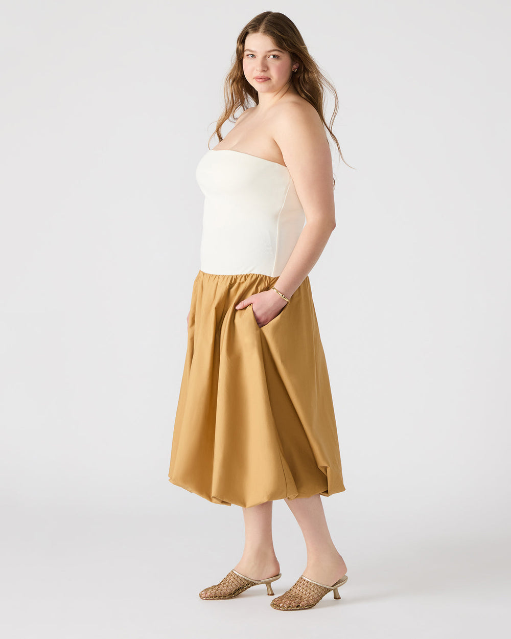 OLIVER Taupe Women's Strapless Midi Bubble Dress