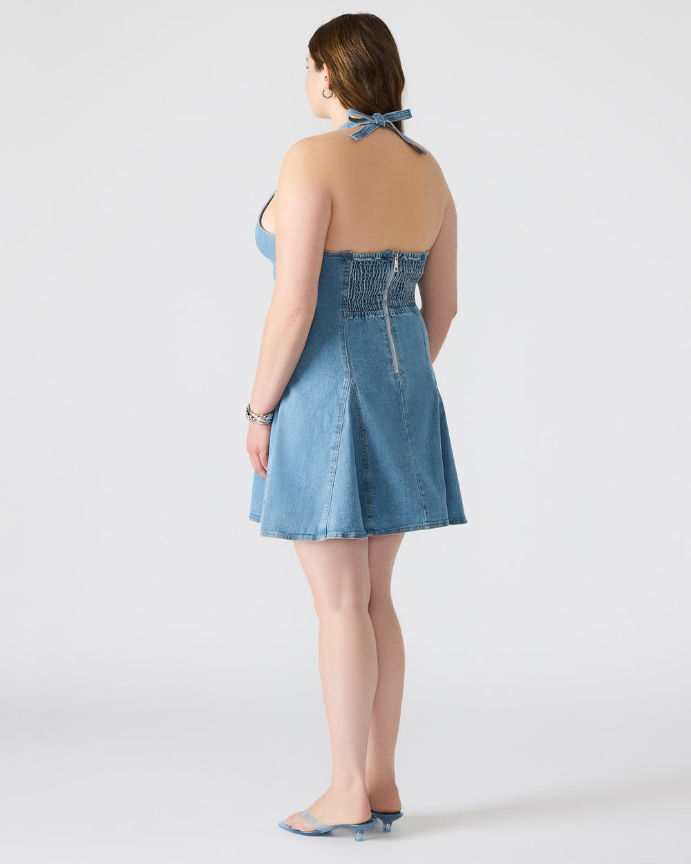MALIA Denim Women's Halter Back Neck Tie Mini Dress
