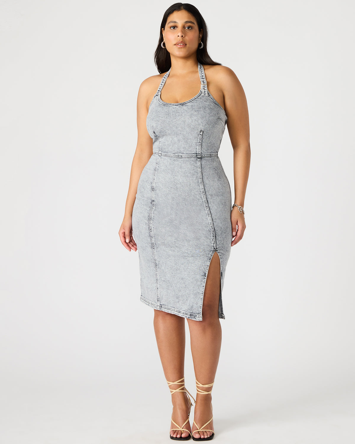 GIA Light Grey Women's Denim Midi Dress