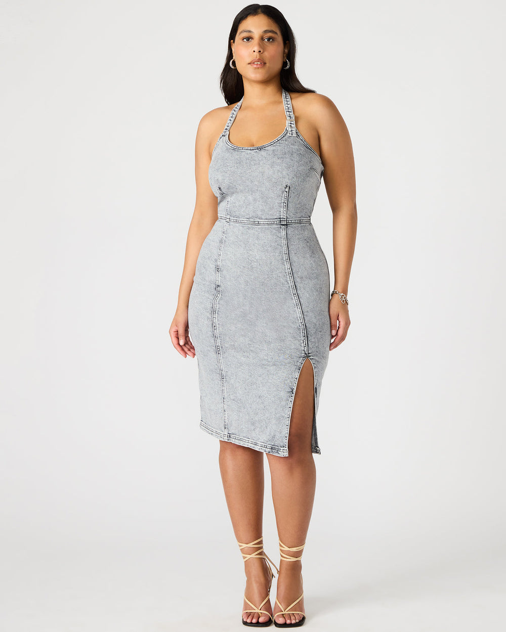 GIA Light Grey Women's Denim Midi Dress