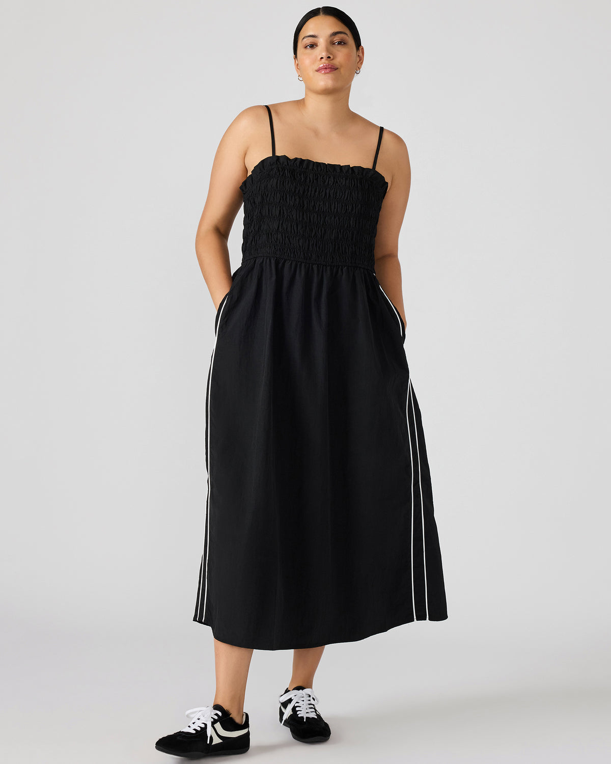 KIT Dress Black/White Flowy Smocked Striped Maxi Dress