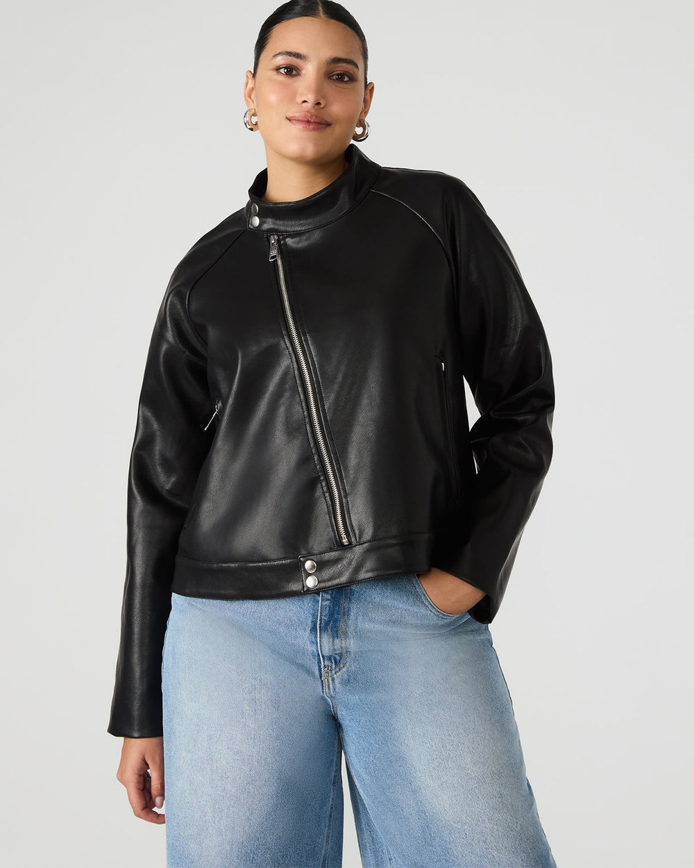 JETT Black Long-Sleeved Faux Leather Zip-Up Women's Jacket