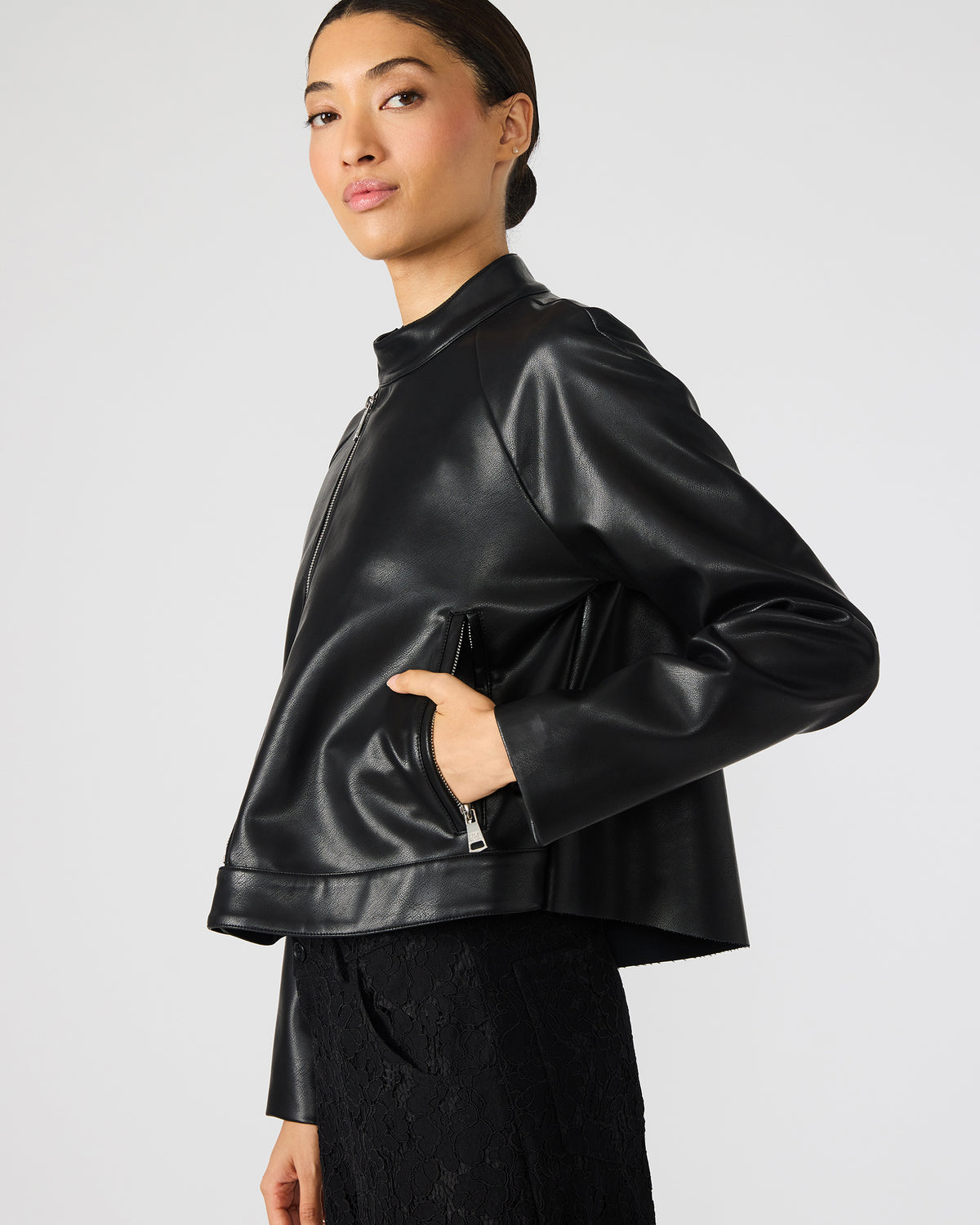 JETT Black Long-Sleeved Faux Leather Zip-Up Women's Jacket