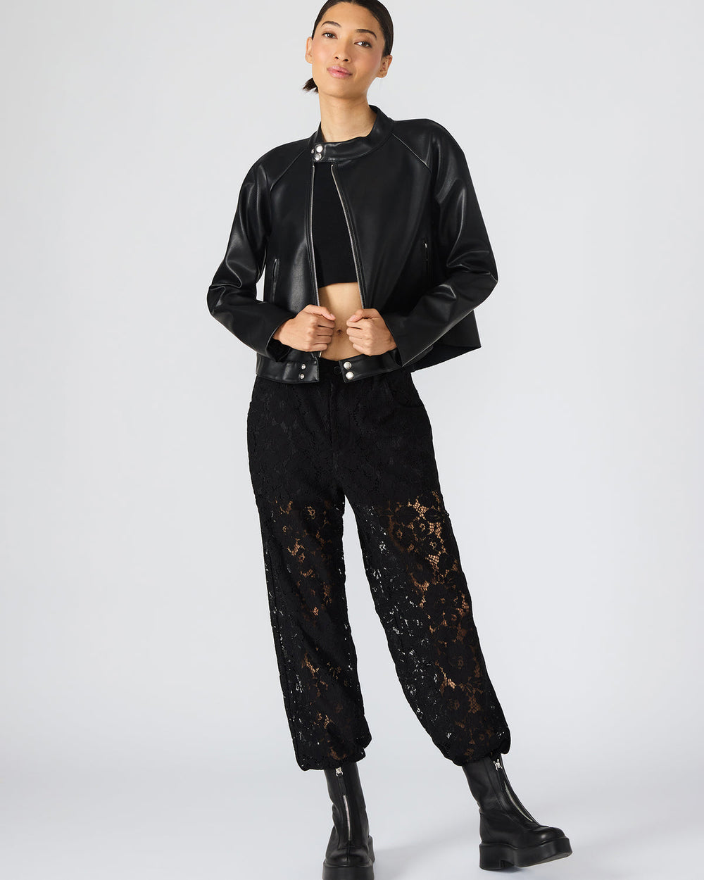 JETT Black Long-Sleeved Faux Leather Zip-Up Women's Jacket