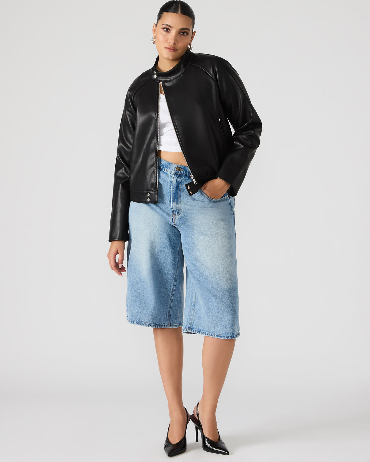 JETT Black Long-Sleeved Faux Leather Zip-Up Women's Jacket