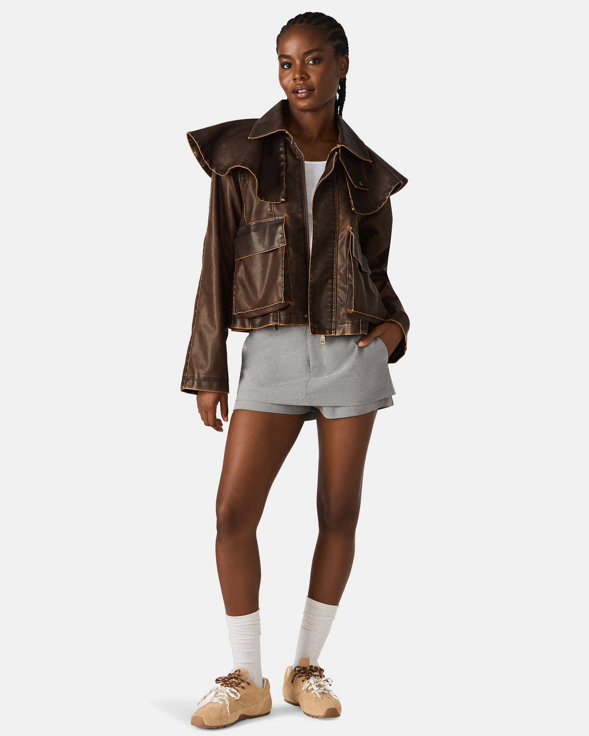 VARVARA Chocolate Long-Sleevd Faux Leather Women's Jacket