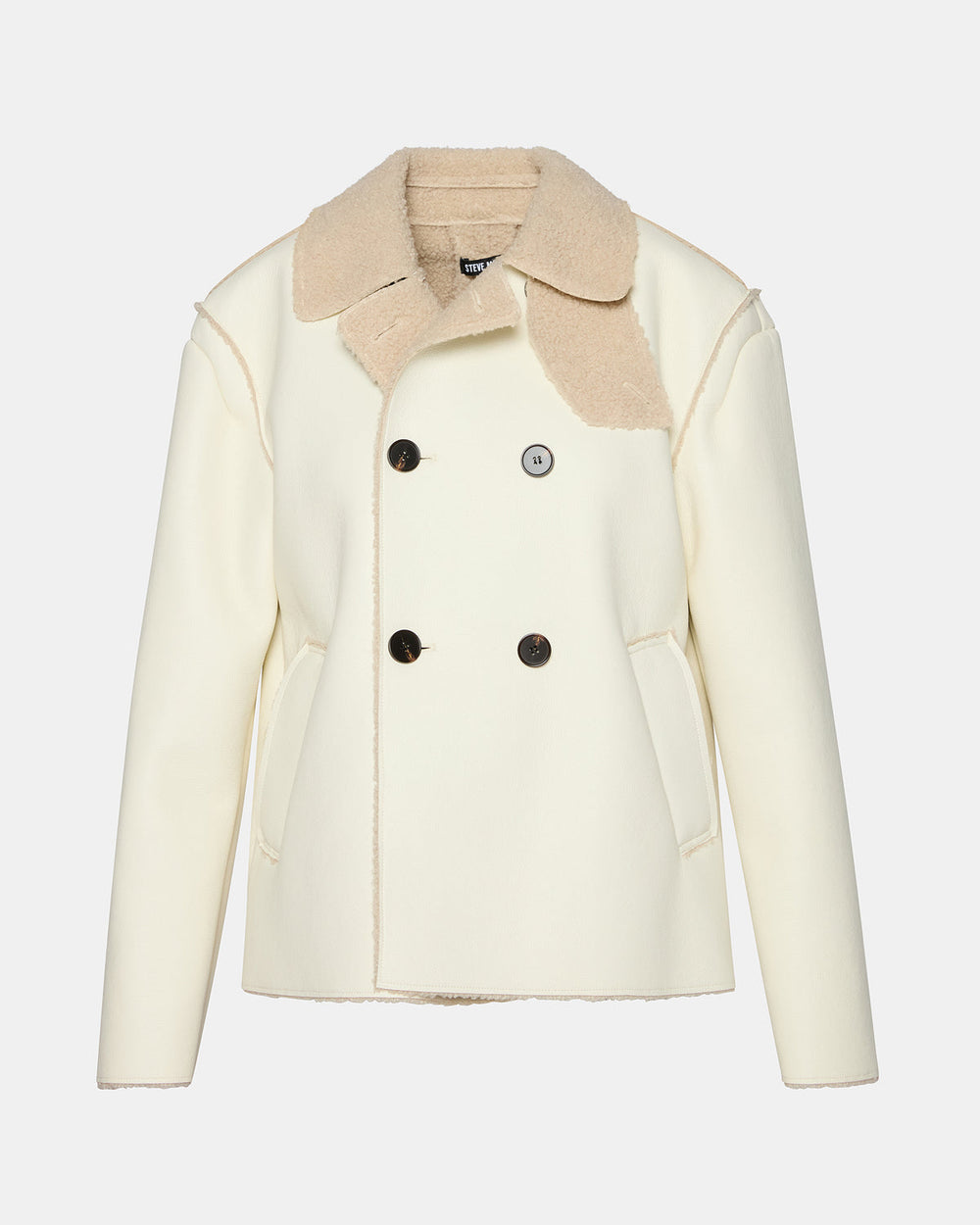 LIV Cream Button-Up Long-Sleeved Collared Women's Coat