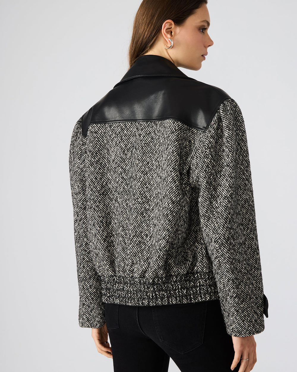 MERCEDES Black Multi Long-Sleeved Button-Up Faux Leather Women's Coat