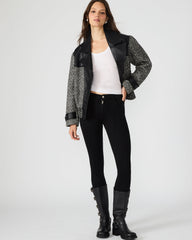 MERCEDES Black Multi Long-Sleeved Button-Up Faux Leather Women's Coat