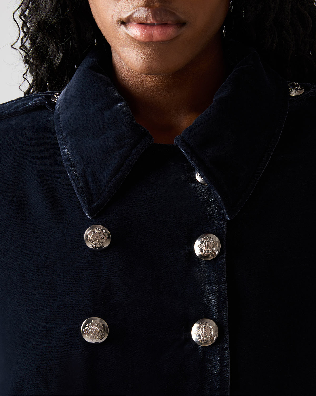 TONIA Indigo Haze Velvet Button-Up Long-Sleeved Women's Blazer Jacket