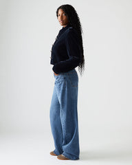 TONIA Indigo Haze Velvet Button-Up Long-Sleeved Women's Blazer Jacket