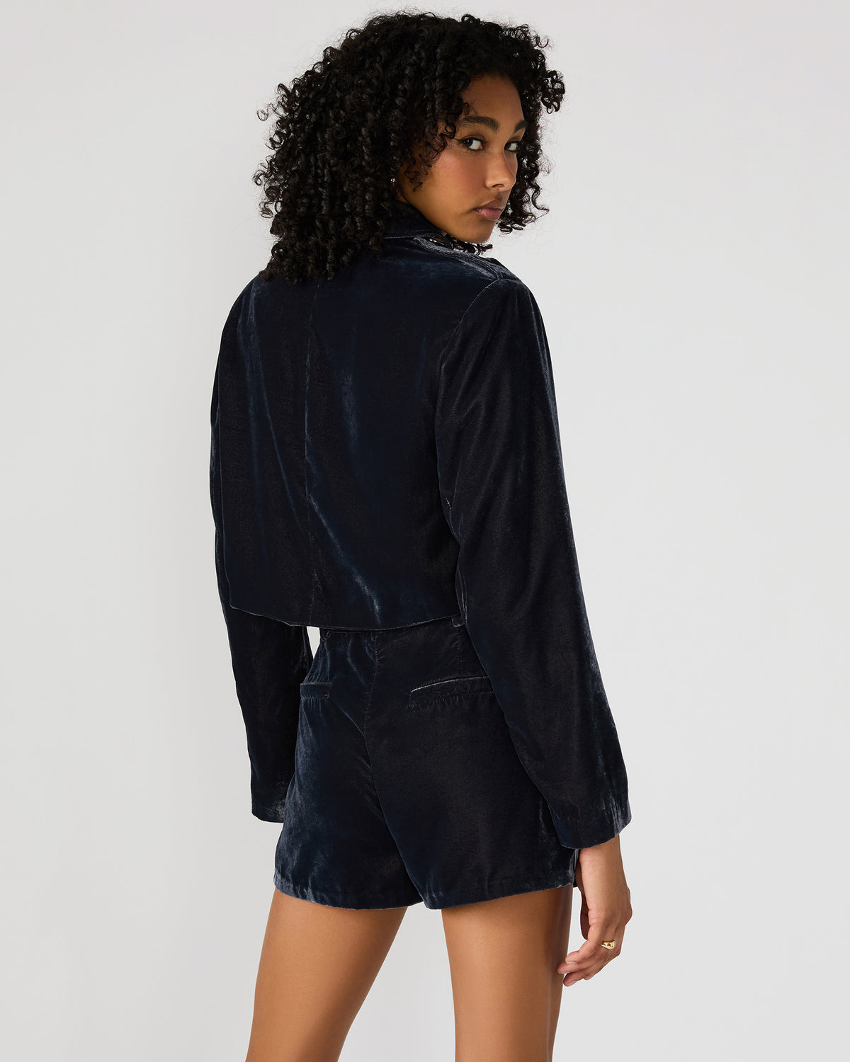 TONIA Indigo Haze Velvet Button-Up Long-Sleeved Women's Blazer Jacket