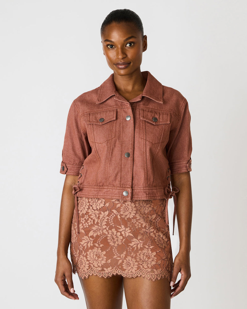 BLU Rust Short-Sleeved Denim Button-Up Women's Jacket
