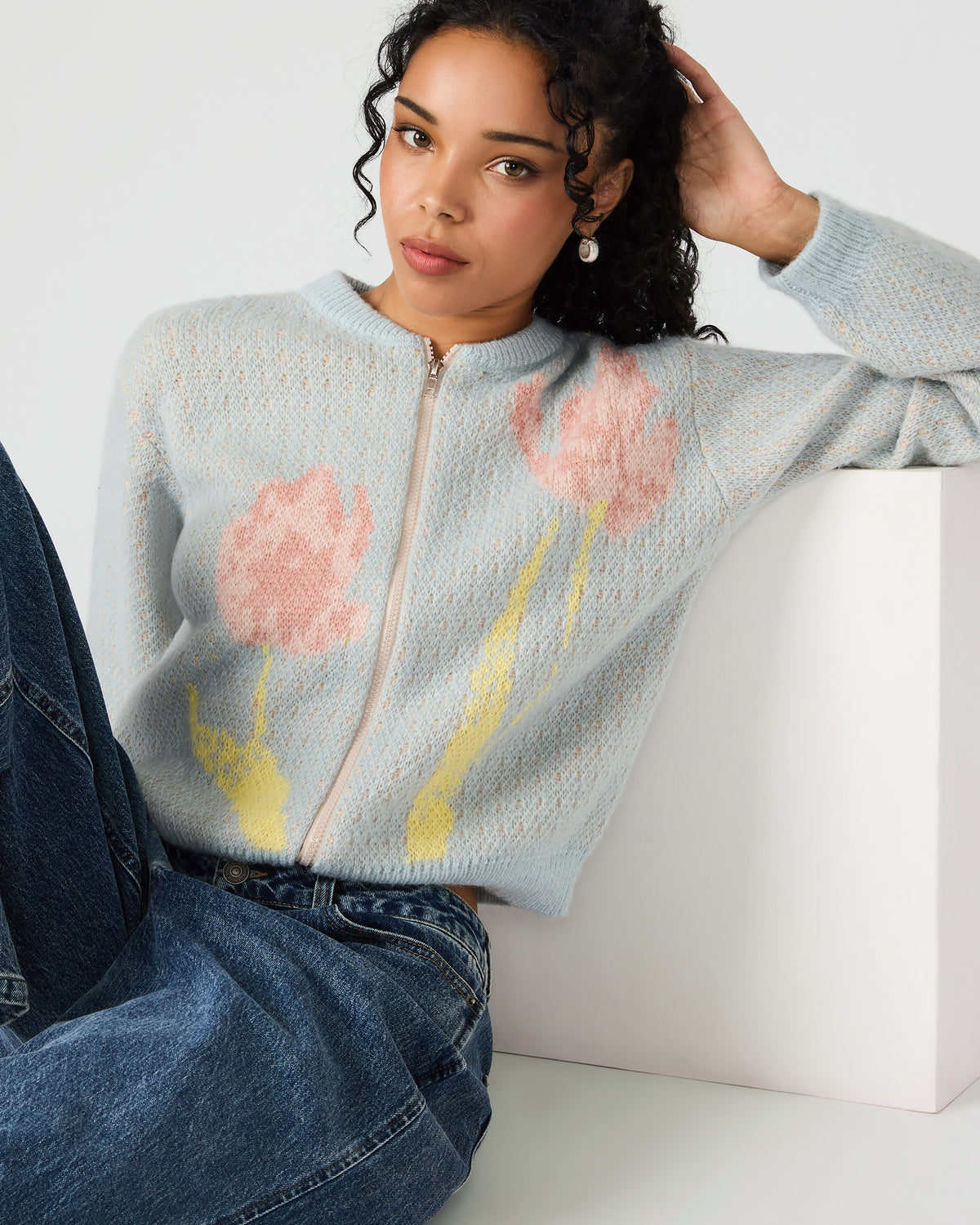 JENA Multi Long-Sleeved Zip-Up Women's Sweater Jacket