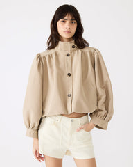 DEEDEE Tan Long-Sleeved Button-Up Collared Women's Jacket