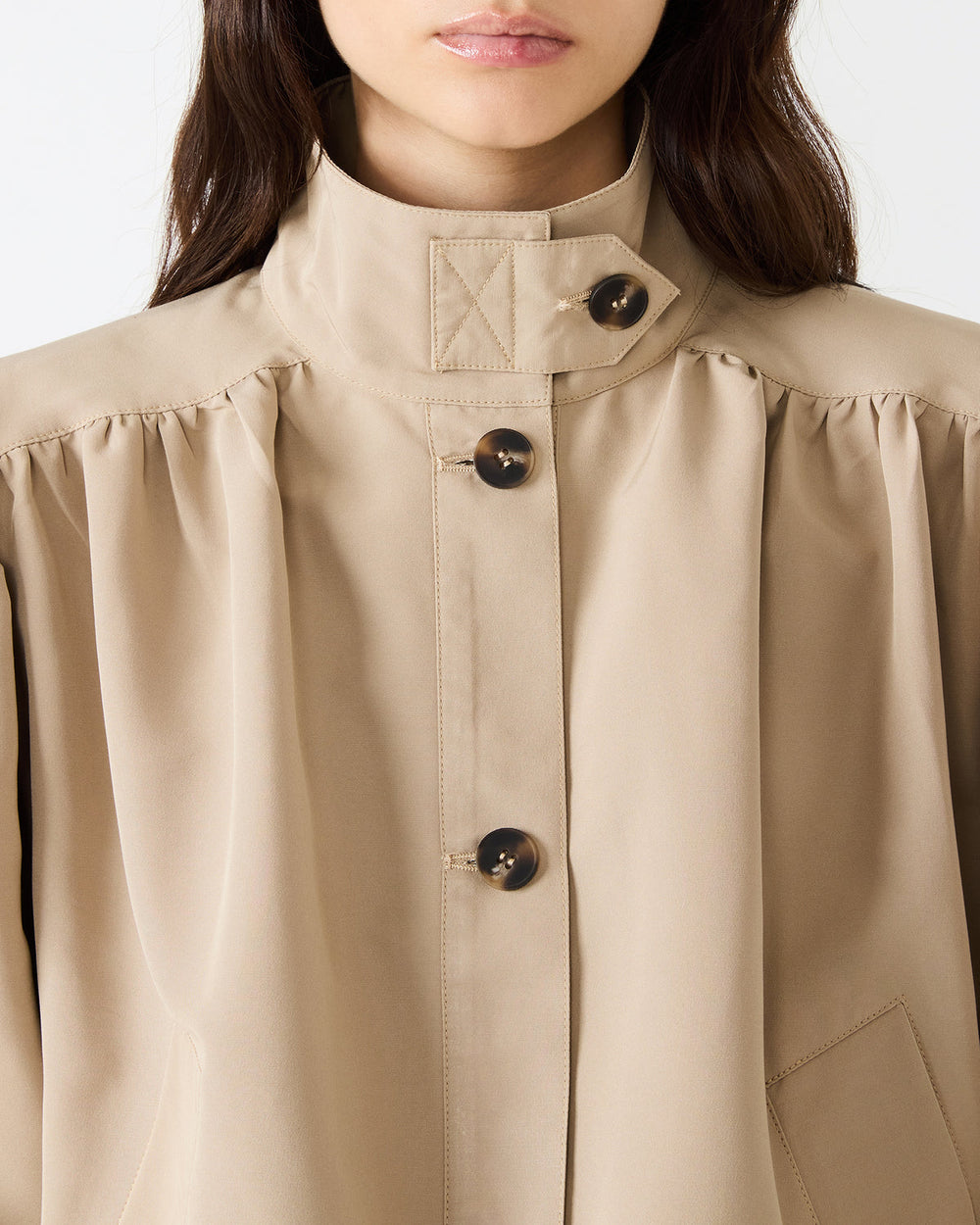 DEEDEE Tan Long-Sleeved Button-Up Collared Women's Jacket