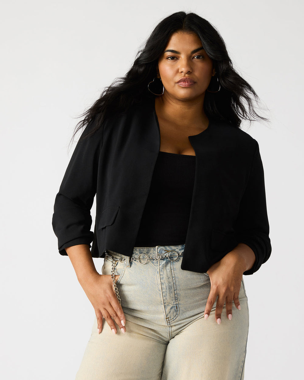 SERENEA Black Women's Long-Sleeved Open-Front Blazer