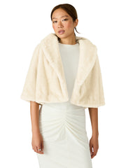 HESTIA Cream Faux Fur Cropped Collared Neckline Women's Coat